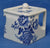 Vintage English Square Cube Teapot Charlotte Blue Transferware Basket of Roses