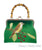 Bamboo Handle Embroidered Green Velvet Blue Bird Clasp Purse Hand Bag