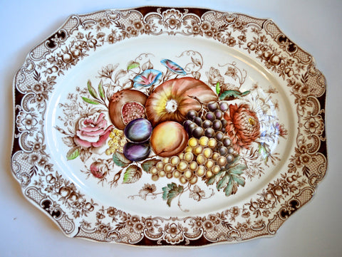 Huge Fruit Harvest Windsor Ware Platter pomegranate grapes etc Johnson Brothers