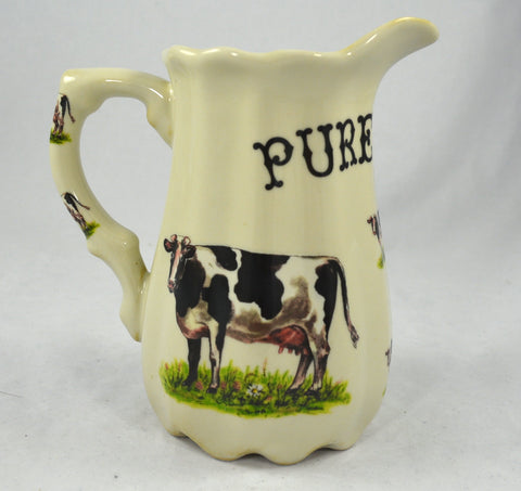 6" Pure Milk Ironstone Advertising Dairy Pitcher with Cows / Cattle