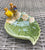 Hand Painted Majolica Birds on Green Leaf  Spoon Rest / Soap or Trinket Dish