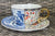 Gorgeous Half Imari Floral PolychromeHalf Blue Transferware Lg Cup and Saucer
