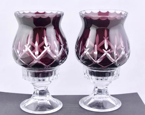 Vintage Gorham Hurricane Purple Amethyst Crystal Candle Holders - Pair - New