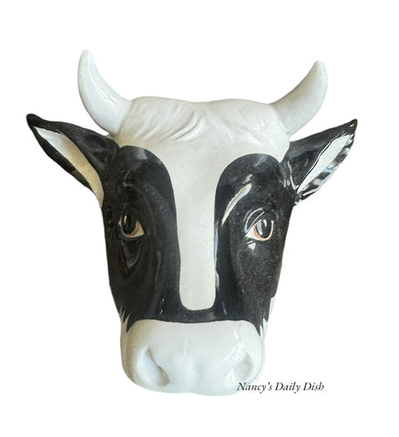 Vintage Black & White Dimensional Cow / Bull Head Wall Decor / Hanging Figure