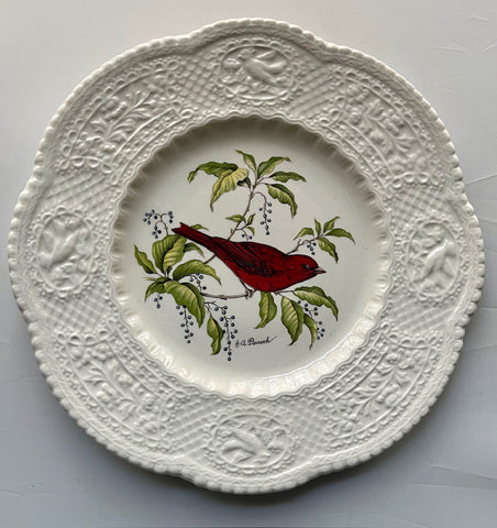 Antique Artist Signed Berries Vines & Summer Tanagerš¦ Bird Plate Relief Border