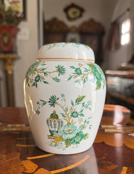 Small Green Chinoiserie Kowloon English Staffordshire Ginger Jar