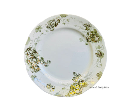 8" Antique Aesthetic Alfred Meakin Green Transferware Plate Hops / Holden & Gold Highlights