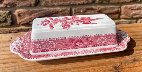 Vintage RARE  Spode Camilla Red Transferware Butter Dish Copeland