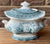 Antique Children's China Woodlark Girl w/ Birdcage Sugar Bowl Teal Transferware Green 19th Century