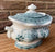 Antique Children's China Woodlark Girl w/ Birdcage Sugar Bowl Teal Transferware Green 19th Century