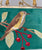 Bamboo Handle Embroidered Green Velvet Brown Bird Red Berries Clasp Purse Hand Bag