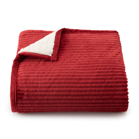 Cuddl Duds Ribbed Cranberry Red & White Sherpa Throw NWT