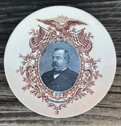 2 Color Black Brown Transferware  Commemorative Plate President Stephen Grover Cleveland Sarreguemines