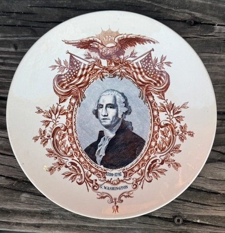 Sarreguemines  2 Color Black Brown Transferware Commemorative Plate US President George Washington
