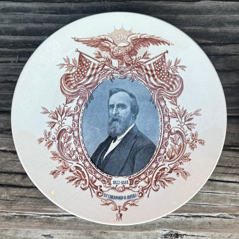 Sarreguemines  2 Color Black Brown Transferware Plate US President Rutherford B HayesCommemorative