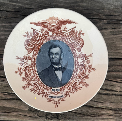 Antique 2 Color Black Brown Transferware Commemorative Plate President Abraham Lincoln Sarreguemines