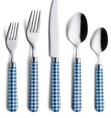 Blue Gingham Flatware Service for 8 - 40 piece set - Blue & White Checked Flatware