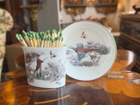 Vintage English Royal Worcester Hunt Scene Pheasant Trinket Dish Plate / Ashtray