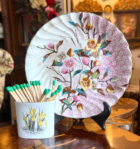 Antique Aesthetic Movement Royal Bonn Anton Hand Painted Pink & Yellow Blossoms Plate
