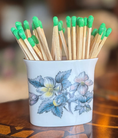 Vintage Bone China England Anemone Yellow Pink Grayish Flowers Matches / Toothpick / Cigarette Holder
