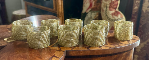Set of 8 Brown Gold Beaded Coiled Napkin Rings