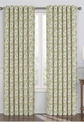 Pair of Waverly Verveine Rod Pocket Panels Green & Pale Yellow Paisley Curtain Panels Drapes