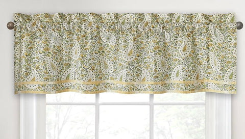 Waverly Verveine Rod Pocket Valance Green & Pale Yellow Paisley Curtain