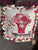 pair of Companion Tassel Fringed Needlepoint Pillow Covers Vase of Red Pink Roses Floral