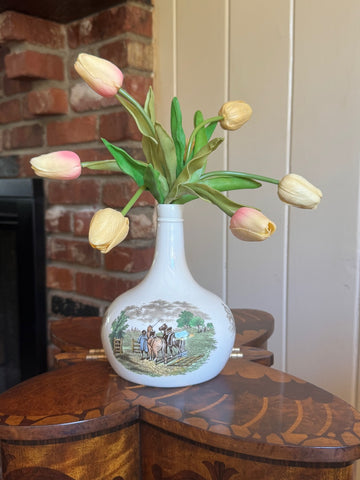 Spode Byron Brown Transferware Decanter Bottle RARE Pastoral Cottage Scenery