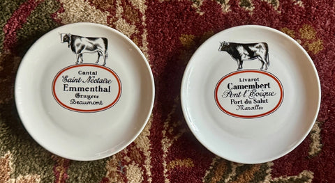 Set of 2 Vintage Advertising French Cottage Kitchen Cow 🐄  & 🐐 Goat Cheese Plates
