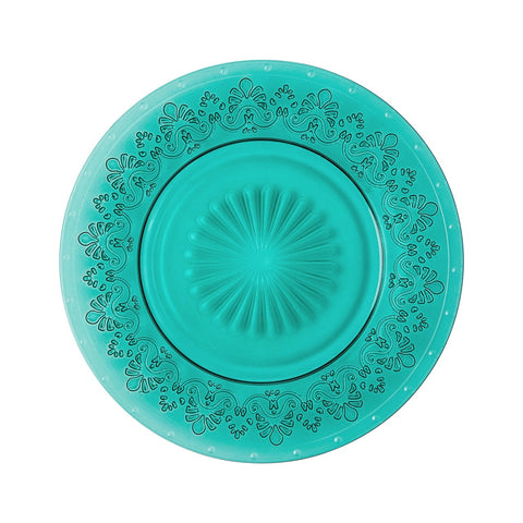 NIB Set of 4 Turquoise Glass Pioneer Woman Embossed Cassie Aqua Plates