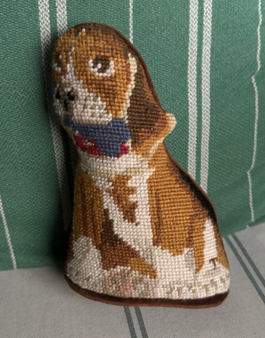 Vintage / Antique Figural Shaped Needlepoint  Springer Spaniel Hound Pillow / Doorstop