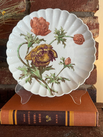Antique Aesthetic Movement Peony Bloom Copeland Spode Polychrome Botanical Fluted Plate