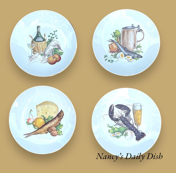 Set of 4 Different Vintage Burleigh Plates French Bistro Fish Cheese L