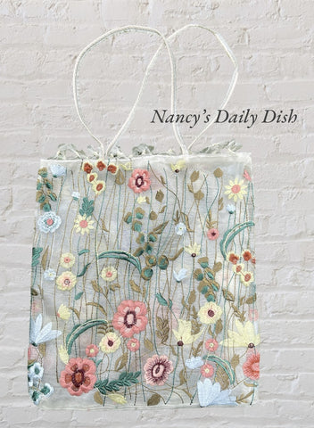 Botanical Embroidered Flowers Tote or Gift Bag