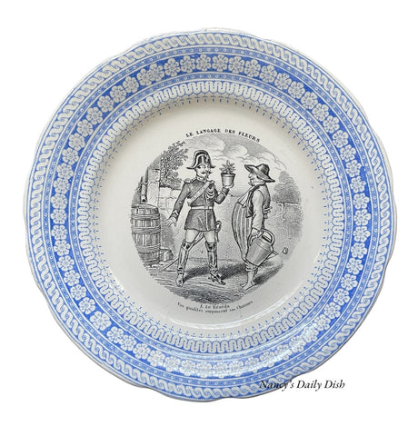 Choisy Le Roi 2 Color Blue & Black Transferware Plate French Le Langage Des Fleurs 1