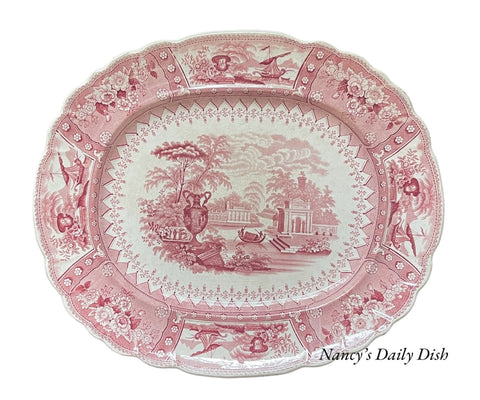 Antique Early Staffordshire Red Transferware Platter Circa 1826-35 Urn Flowers Canova Mayer
