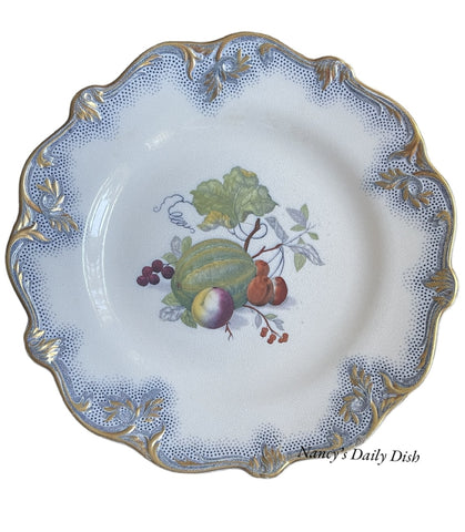 Antique Gray Transferware Pratt Ware fruit Plate No. 9 Melon Plums Berries