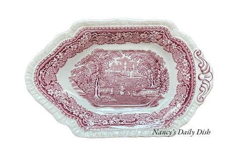 Masons Vista Red Transferware Tab Handled Underplate Platter Park Couples Staffordshire