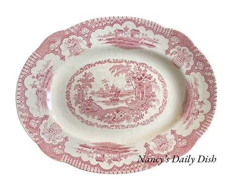 Vintage Red Transferware British Anchor Platter Japan Chinoiserie