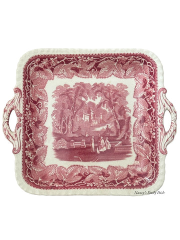 Red English Transferware Tab Handled Tray / Platter Masons Scenic Park Vista