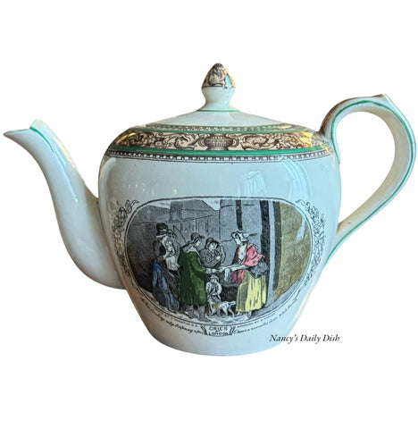 Black Transferware Plate Adams Cries of London Tea Pot Teapot