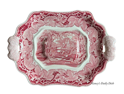 Lg 15” Masons Vista Red Transferware Tab Handled Underplate Platter Park Couples Staffordshire
