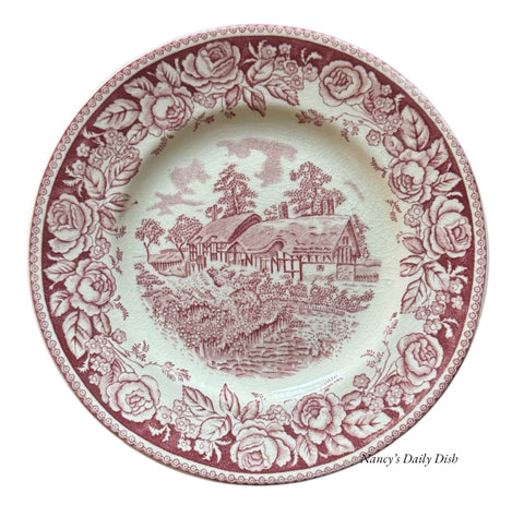 Vintage Red Transferware Plate English Garden & Cottage
