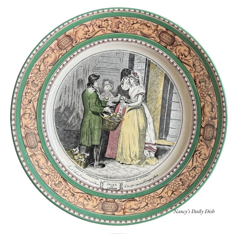 Green Trim Black Transferware Plate Cries of London Sweet China Oranges