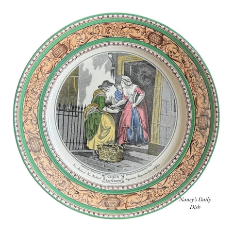 Green Trim Black Transferware Plate Cries of London New Mackerel