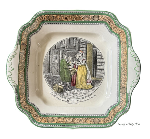 Green Trim Tab Handled Transferware Serving Plate Cries of London Sweet China Oranges