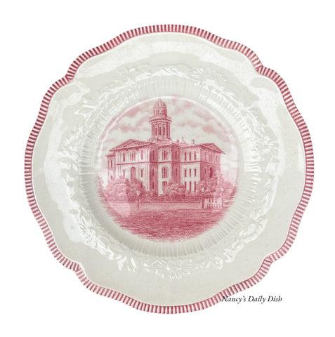 Historical Red Transferware Plate - The Chicago Court House 1865 - A Century of Progress Worlds Fair