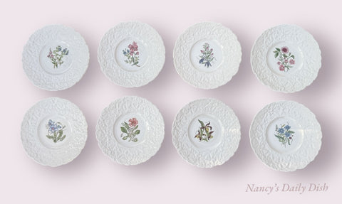 Set of 8 Mix n Match Antique Embossed Botanical Floral 🌸 Plates Relief Border