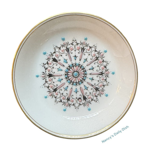 Vintage English Royal Worcester Turquoise Pink Kaleidoscope Coaster Trinket Dish Plate / Ashtray